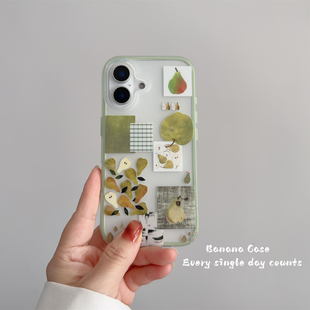 BananaCase韩国ins小众氛围感秋梨插画适用iPhone16promax苹果17pro二合一手机壳13 14pro磨砂防摔15保护套硬