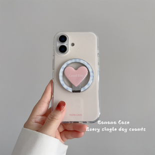 BananaCase温柔ins小众奶杏色泼墨磁吸壳适用iPhone16苹果15promax手机壳14pro粉爱心旋转支架17promax硬壳13