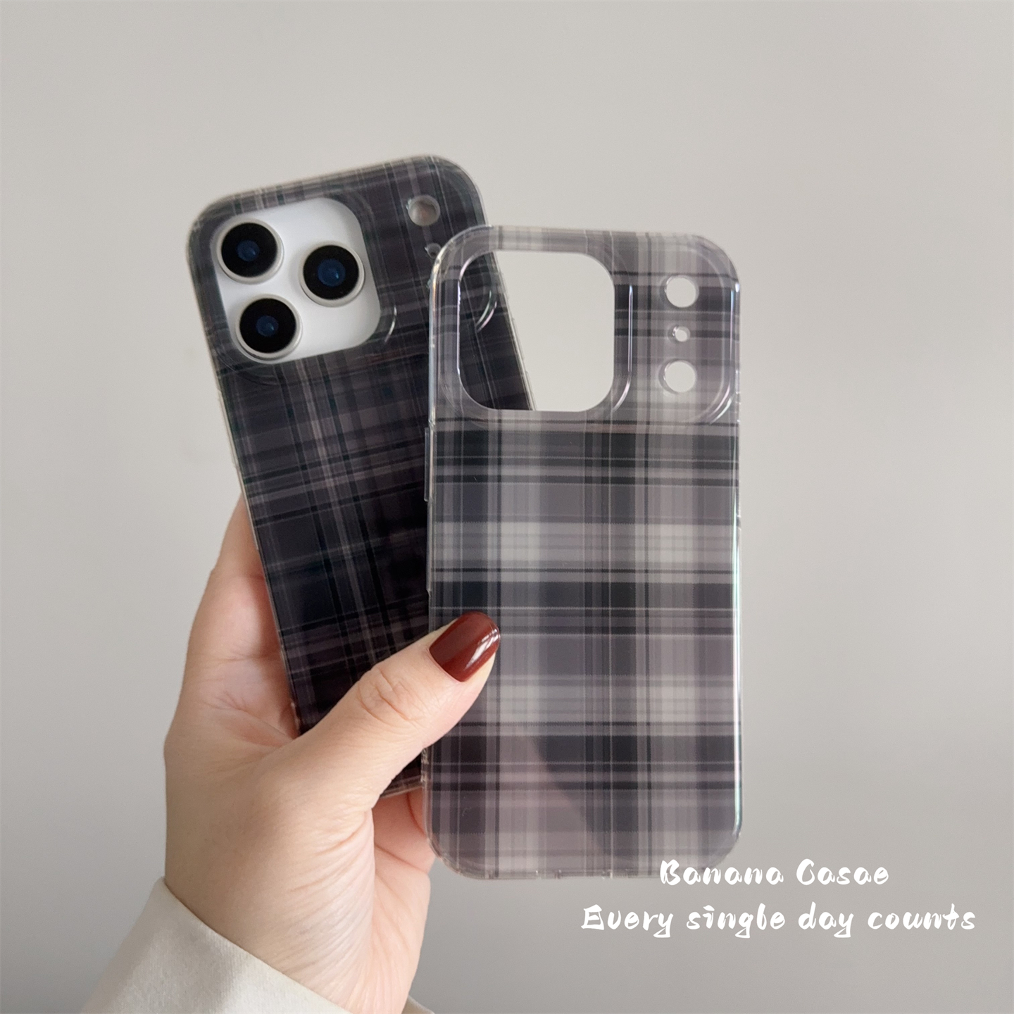 小众ins简约气质灰色格纹手机壳