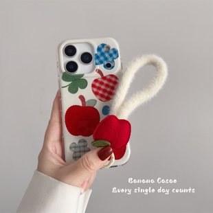 BananaCase韩国ins小众半透格纹闪粉红苹果适用iPhone16苹果17pro手机壳15promax白色手绳13 14pro保护套硬壳