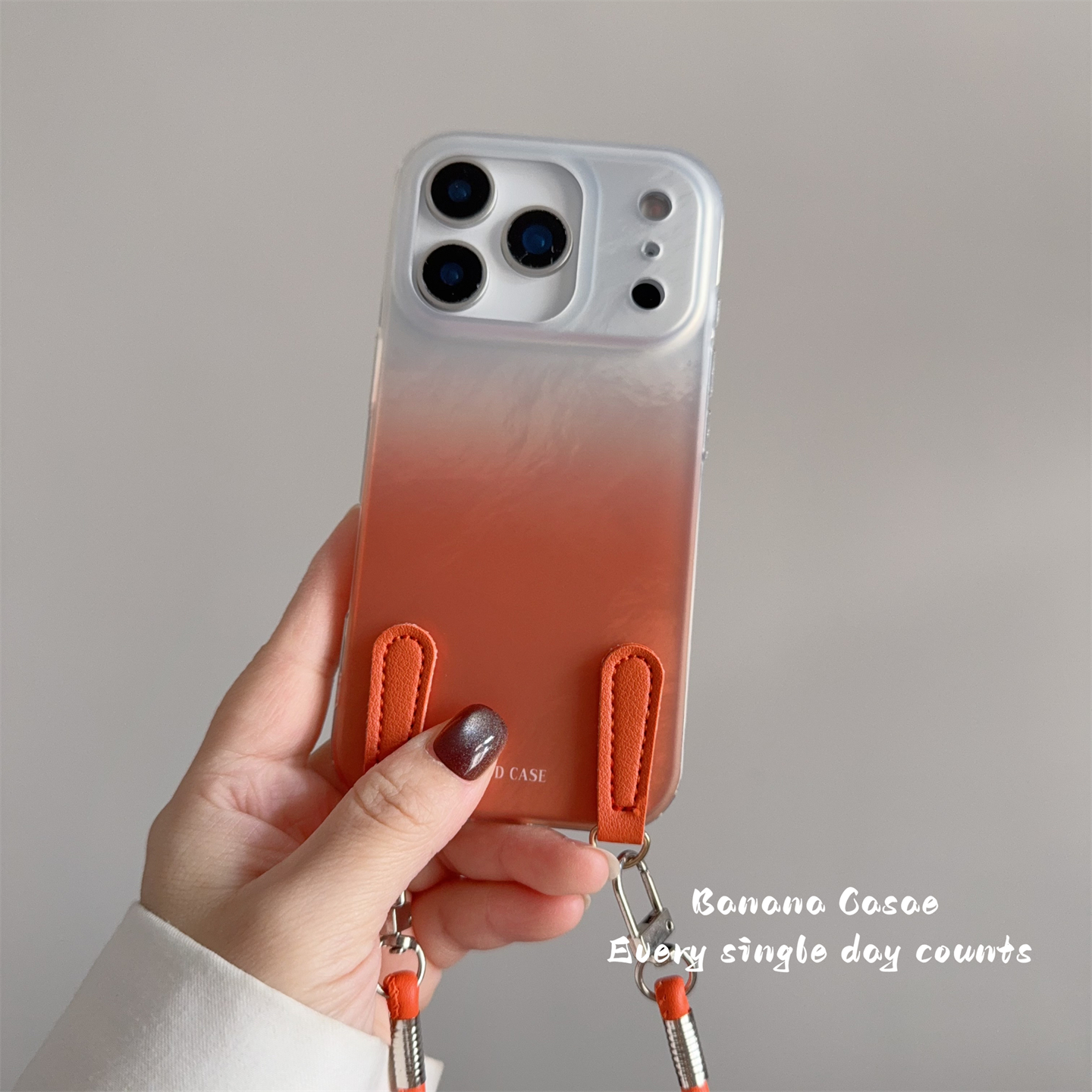 ins渐变活力橙晕染锡纸纹手机壳