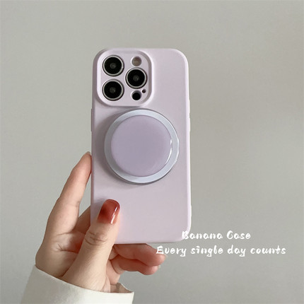 韩国ins小众温柔淡紫色硅胶磁吸软壳适用iPhone16promx苹果15pro手机壳14pro圆形支架17promax简约12保护套13