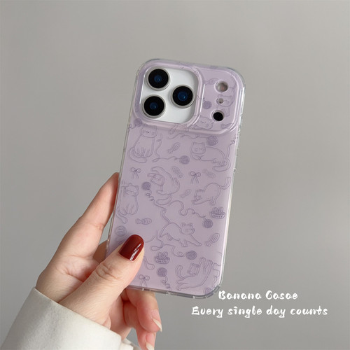 韩国ins治愈紫色线条猫咪手机壳