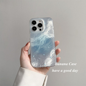 BananaCase高级感小众ins冰岛蓝晕染锡纸纹适用iPhone15promax苹果13手机壳17pro新款 防摔16promax保护套14硬