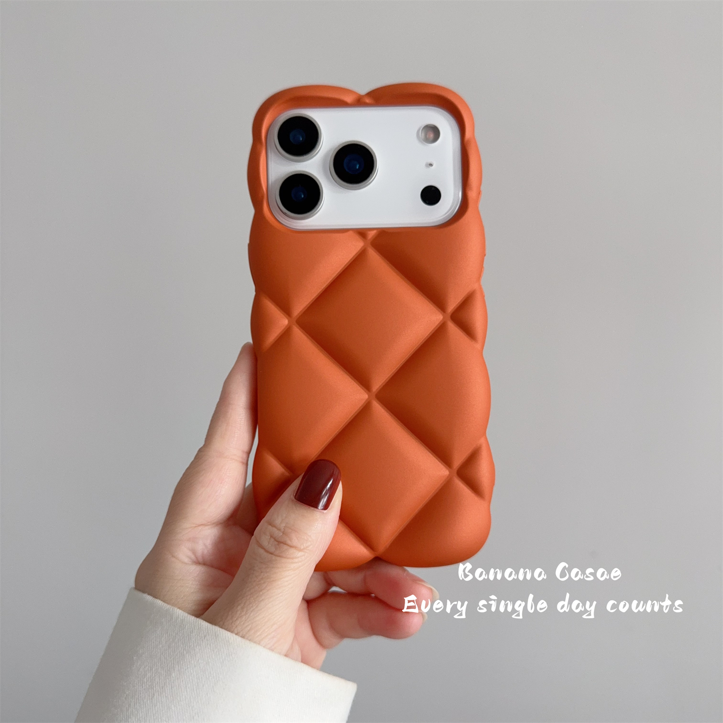 韩国ins橙色立体菱格防摔手机壳