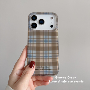 BananaCase秋冬ins小众半透蓝棕格纹适用iPhone17苹果16promax手机壳17pro光面15promax新款 14pro保护套硬
