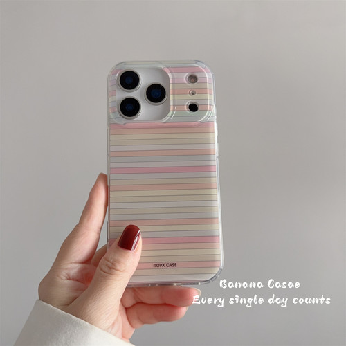 韩国ins小清新彩色条纹防摔硬壳