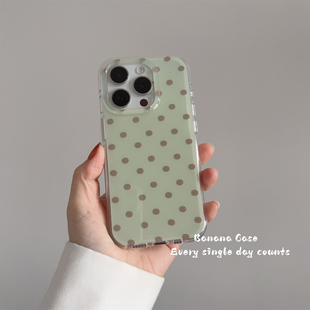 BananaCase韩国ins咸菜绿棕波点适用17promax苹果14pro手机壳iPhone15promax简约13新款 全包防摔16保护套硬壳