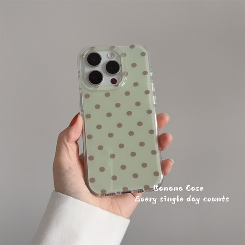 韩国ins咸菜绿棕色波点手机壳