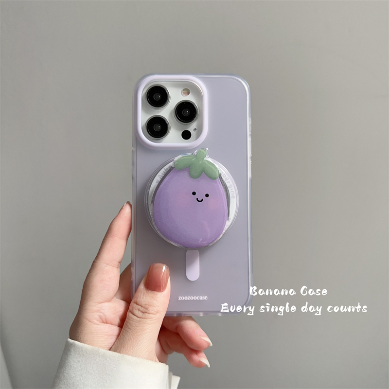 BananaCase韩风ins小众可爱紫色茄子磁吸支架适用iPhone15手机壳16promax苹果13透紫硬壳14pro磨砂防摔保护套