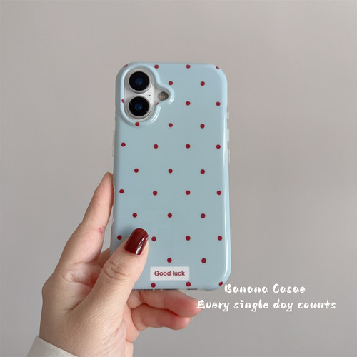 韩国ins温柔奶蓝色红波点手机壳