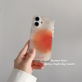 韩国ins小众氛围感落日橙色晕染锡纸纹适用16promax苹果15pro手机壳iphone14全包防摔17promax新款 13保护套硬