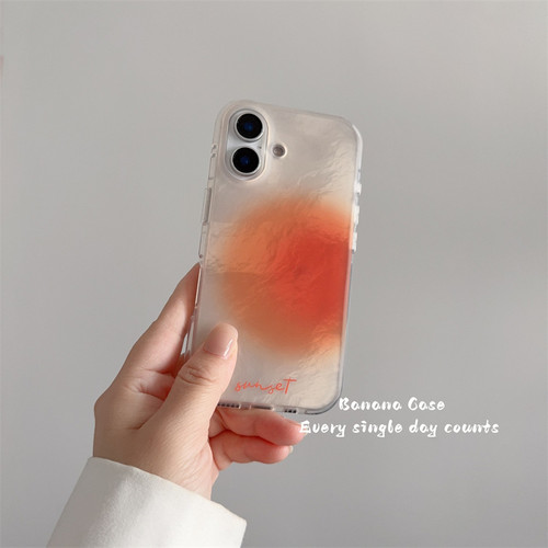 氛围感落日橙色晕染锡纸纹手机壳