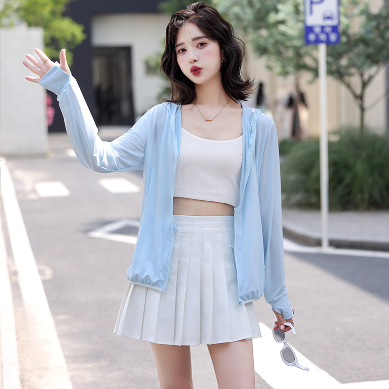 防晒衣女款夏薄款长袖短款冰丝凉感连帽小码透气防晒服女防紫外线