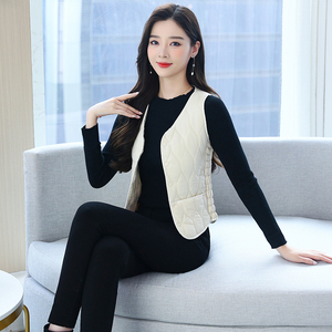 2023新款秋冬羽绒棉马甲女加绒保暖背心短款v领坎肩修身马夹内胆