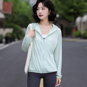 冰丝防晒衣女连帽薄2025年夏季新款UPF50+防紫外线透气纯色防晒服