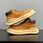 秋季 厚底中帮短靴全皮板鞋 高帮皮鞋 男鞋 运动工装 大黄靴休闲马丁靴