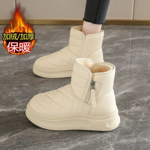 加绒加厚毛绒雪地靴女短靴棉鞋