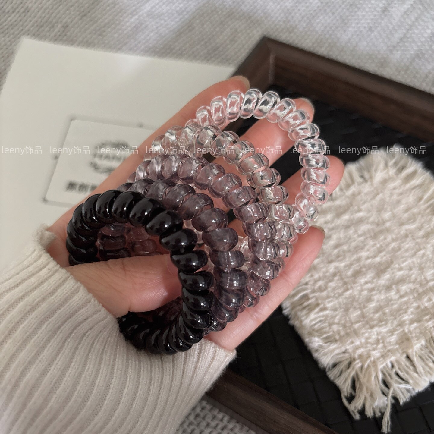 简约百搭基础电话线发圈茶色黑色组合发绳韩版扎发皮筋微弹头绳新