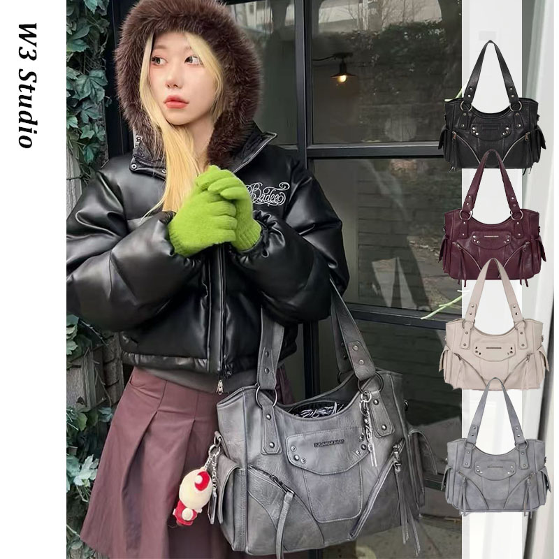 iugamakaras韩系小众姜涩琪同款大容量单肩斜挎机车风铆钉包包女