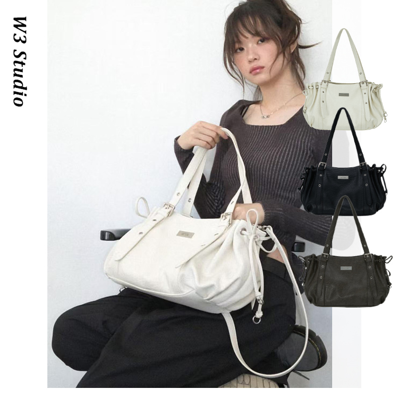 秋冬新款韩国小众Ason大容量抽绳单肩腋下包机车风简约通勤托特包