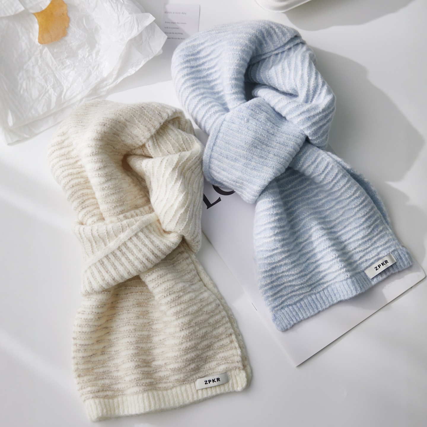 2025新款含羊毛撞色条纹围巾