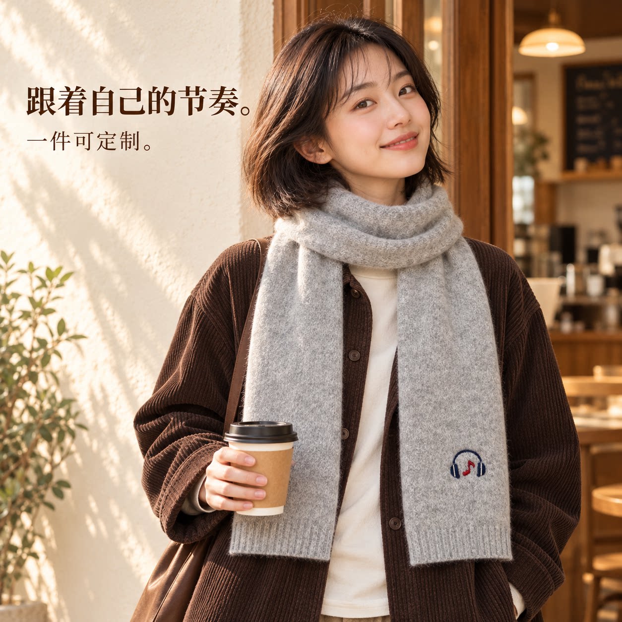22026新款灰色高级感围巾礼盒装可定制围巾女秋冬季护颈针织围脖
