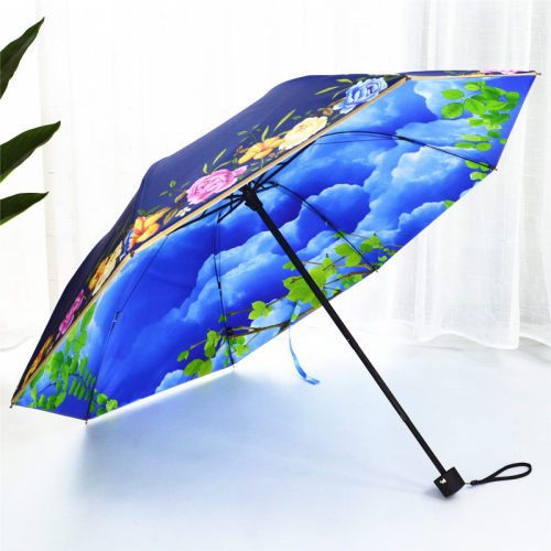 双层伞布双面图案黑胶防晒晴雨伞