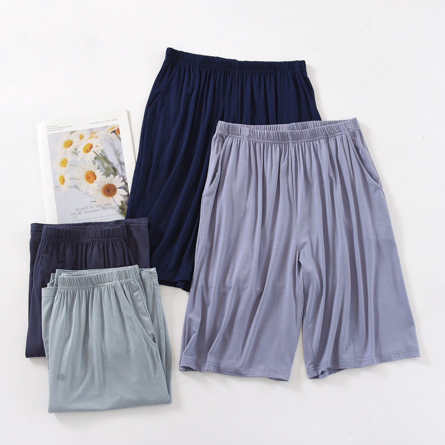 25新款夏季薄款男睡裤短裤莫代尔家居裤宽松五分半裤沙滩裤大裤衩