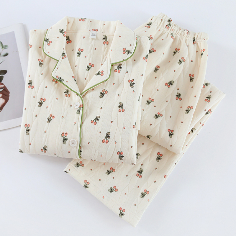 女士空气棉小樱桃睡衣秋冬厚款