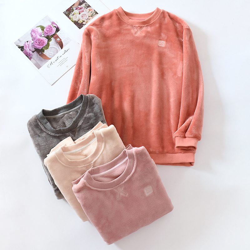 冬季情侣法兰绒加厚套头上衣