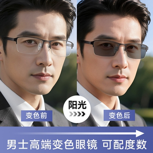 男士 自动感光防辐射抗蓝光太阳镜近视可配度数男 高端变色眼镜男式