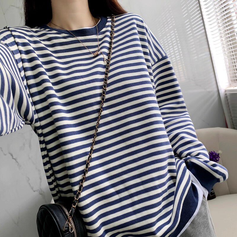 秋季辣妈减龄假两件条纹哺乳衣