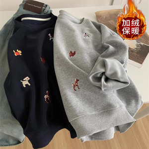 冬哺乳衣外出喂奶减龄小狗刺绣加绒卫衣宽松休闲加厚保暖套头上衣