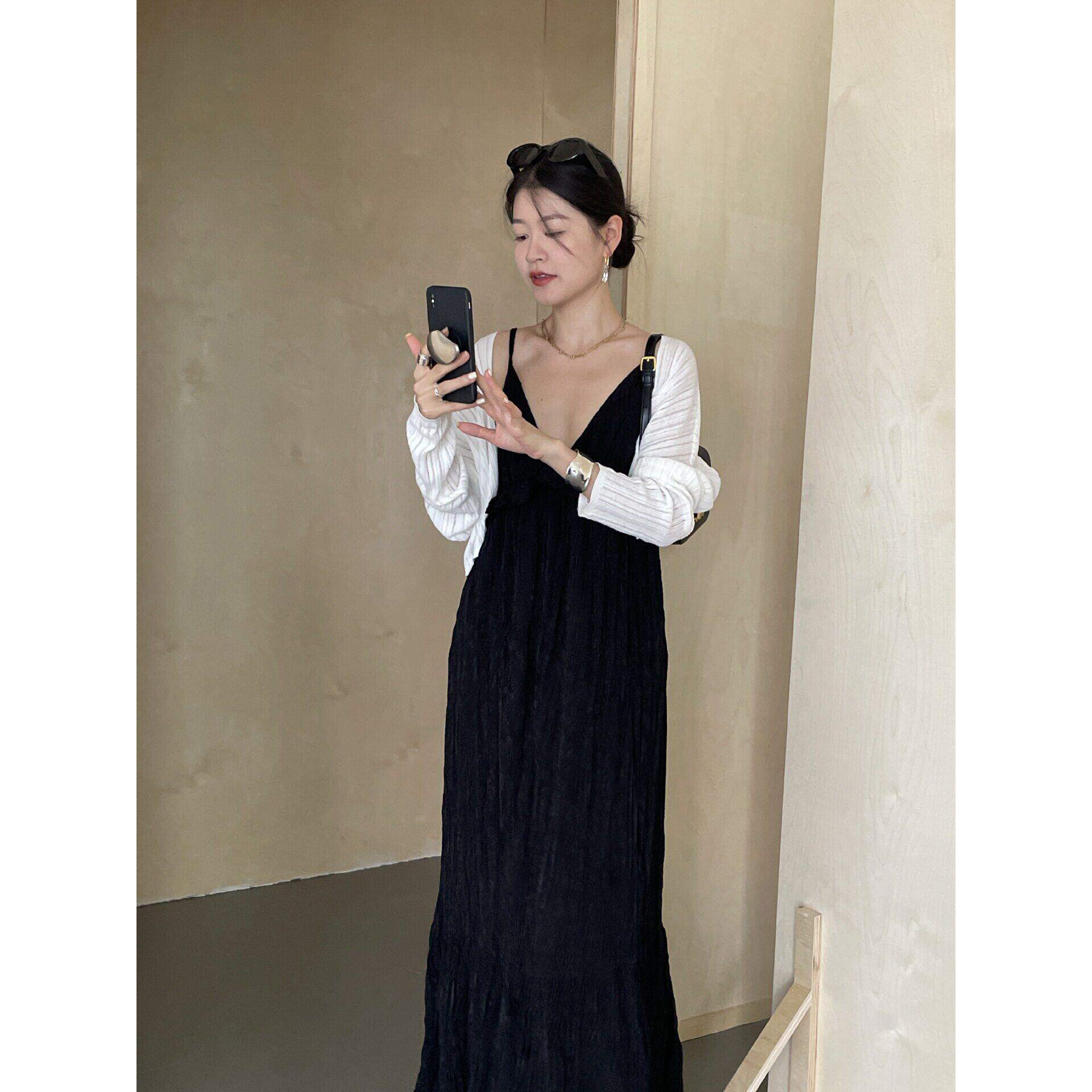 清仓现货淑女褶皱仙女吊带裙