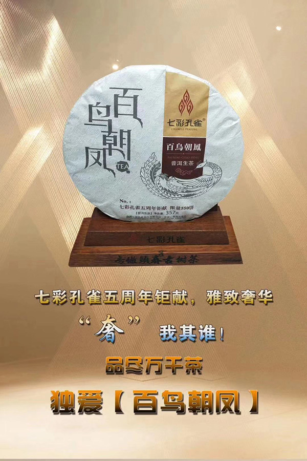 2018年七彩孔雀头春班章古树普洱茶百鸟朝凤生茶357克高端送礼品