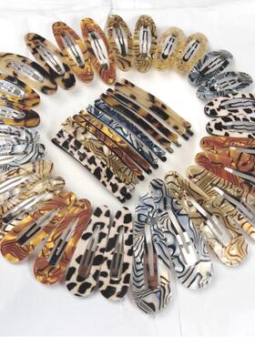 外贸Cris同款醋酸豹纹大理石弹簧夹BB夹掰掰夹发饰2支一对