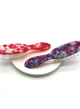 女士多色彩花醋酸板材按摩气囊梳粉色紫色头部护理气垫气泡梳子