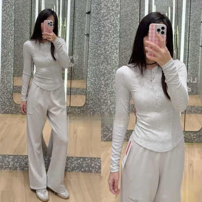 原厂面料hoId tight修身亨利领莫代尔面料长袖打底衫显瘦高弹基础