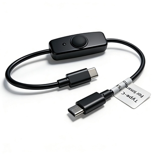 Type C公转Type C公电源线带开关蓝灯双U口5V3A供电短线纯铜充电