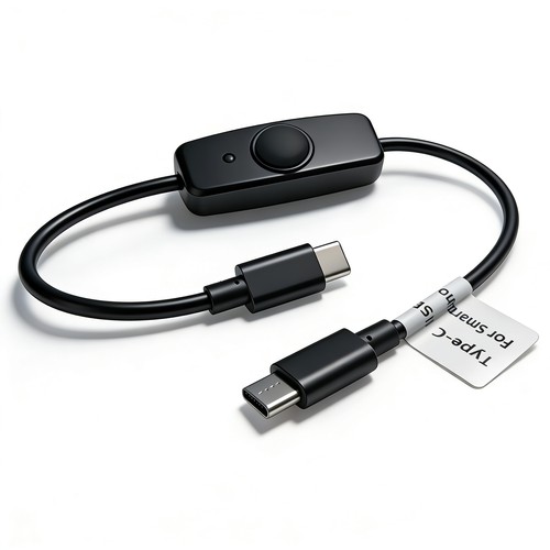 Type C公转Type C公电源线带开关蓝灯双U口5V3A供电短线纯铜充电