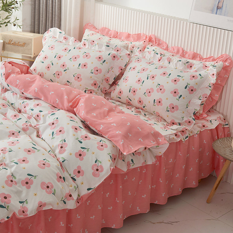 纯棉韩版床裙四件套被套床单儿童床上女孩可爱卡通床上用品100%棉