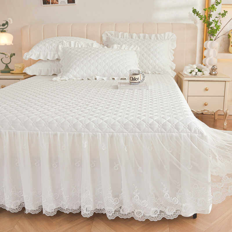 可爱公主蕾丝花边夹棉床罩床裙加厚防滑床套四季通用1.6米1.35床,床上用品,床裙,淘宝优惠券,粉丝福利购,淘宝优惠卷