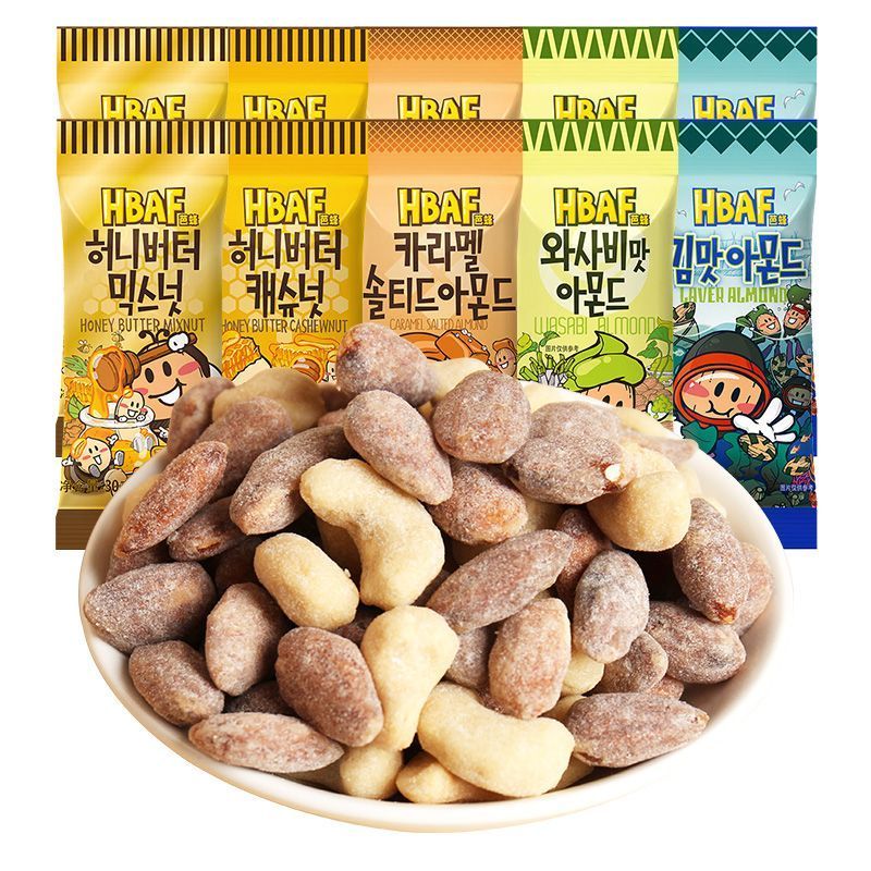 韩国hbaf芭蜂蜂蜜黄油扁桃仁芥末巴旦木杏仁坚果年货零食汤姆农场