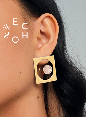 theECHO唤应「方圆 」18K镀金 天然白水晶 超轻耳环 佩戴舒适 女