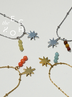 「幸运星」能量石精致 项链 银色18k镀金多色天河石黄水晶