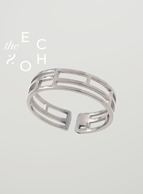 theECHO唤应「窗花」银 叠戴 超轻素圈 送礼 情侣款 调节戒指