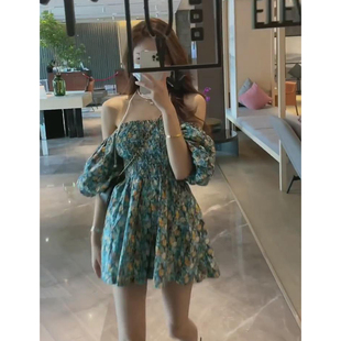 夏季新款连体衣女装度假风一字肩抹胸收腰显瘦短款碎花连体短裤裙