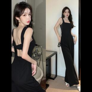 夏季新款高级感小个子连体衣女垂感背带连身裤露背吊带连体裤套装