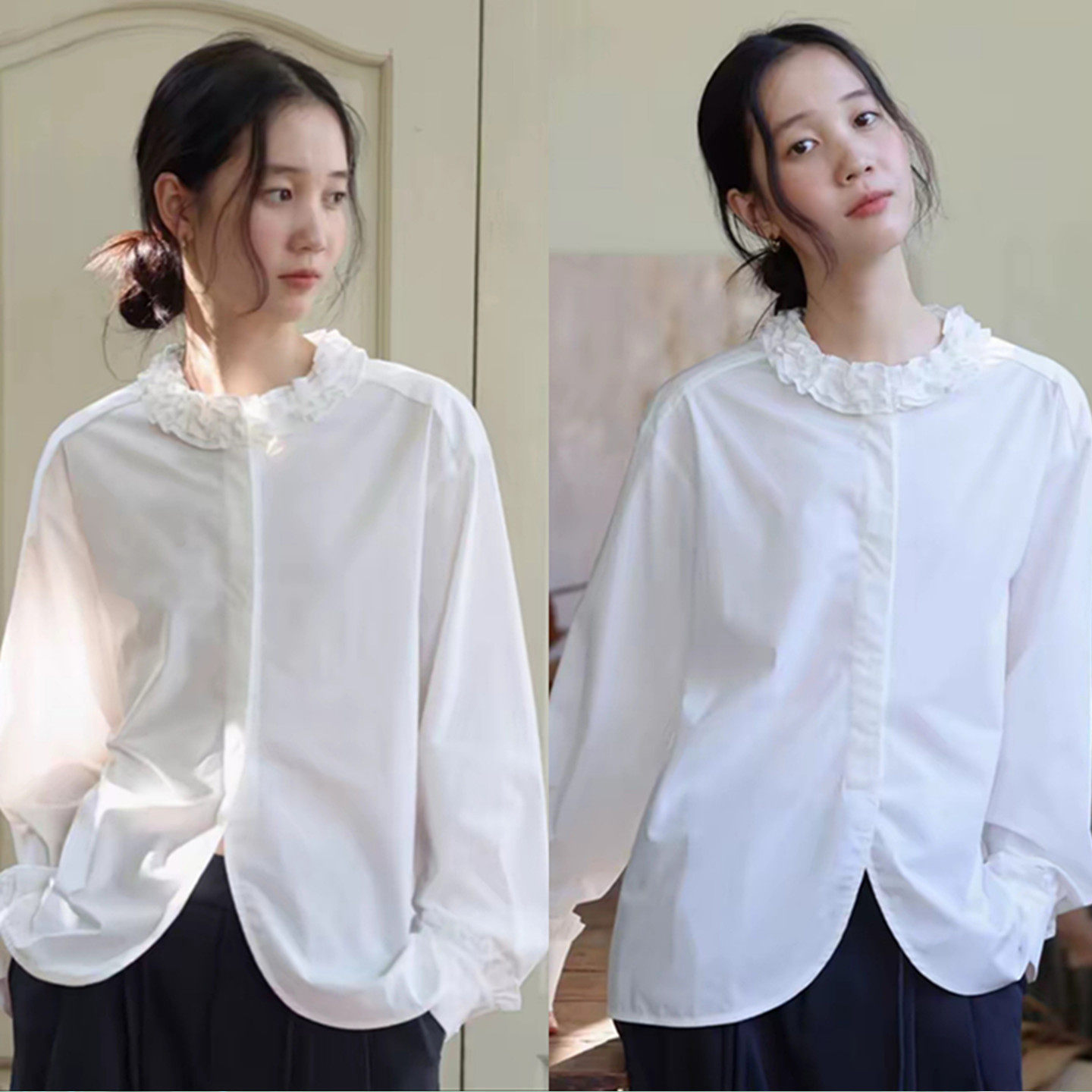 法式复古漂亮木耳边圆领长袖衬衫女春季宽松显瘦内搭独特叠穿上衣,女装/女士精品,衬衫,淘宝优惠券,粉丝福利购,淘宝优惠卷